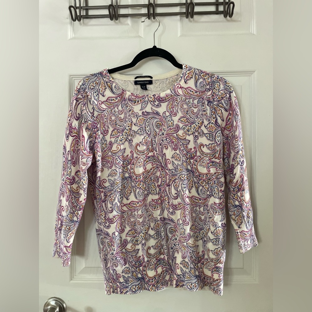 Lands' End Women's 100% Supima Cotton Paisley Sweater Top - Size Small Ta